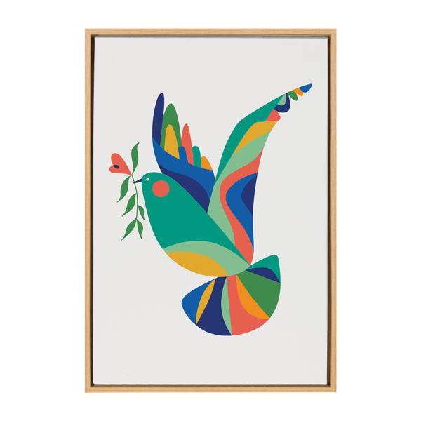 Kate and Laurel Sylvie Bird of Peace Framed Canvas Wall Art by Rachel Lee  of My Dream Wall, 23x33 Natural, Modern Colorful Geometric Animal Bird Art  for Wall – kateandlaurel