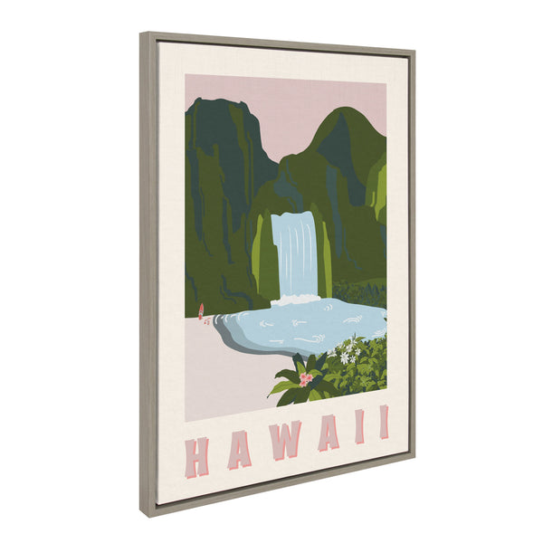 Kate and Laurel x Chay O. Collaboration Travel Poster Hawaii Framed Canvas  Wall Art, 23x33 Gray, Vintage Travel Art Print for Wall – kateandlaurel