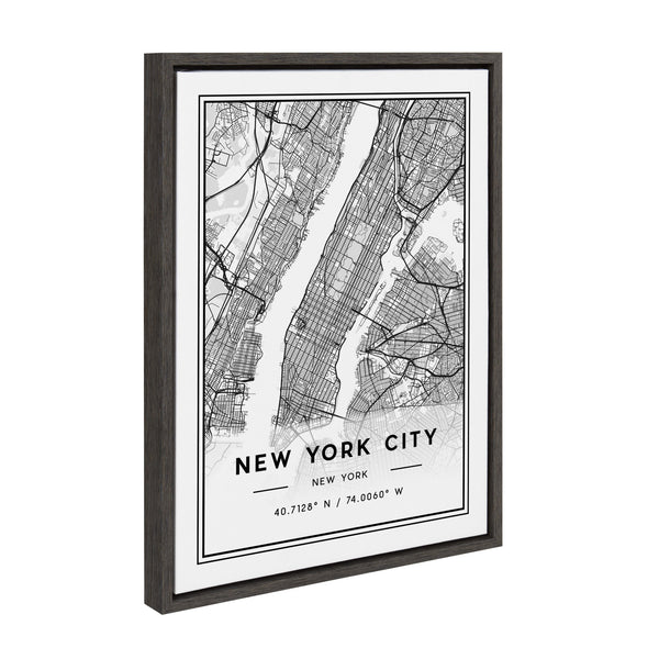 Kate and Laurel Sylvie New York City Modern Map Framed Canvas Wall Art by Jake  Goossen, 18x24 Gray, Geographical Map for Wall – kateandlaurel