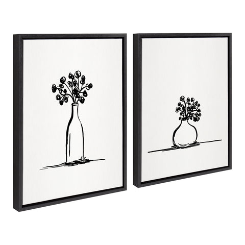 Sylvie Still Life Sketched Botanical Flower Vase Framed Canvas Set by The Creative Bunch Studio