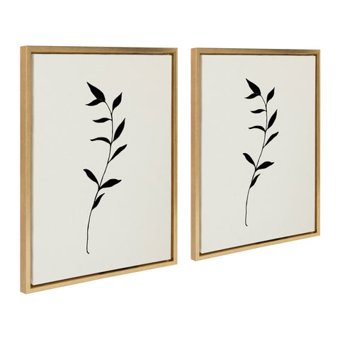 Sylvie Minimalist Botanical Sketch No 1 BW and Minimalist Botanical Sketch No 2 BW Framed Canvas Art Set by The Creative Bunch Studio