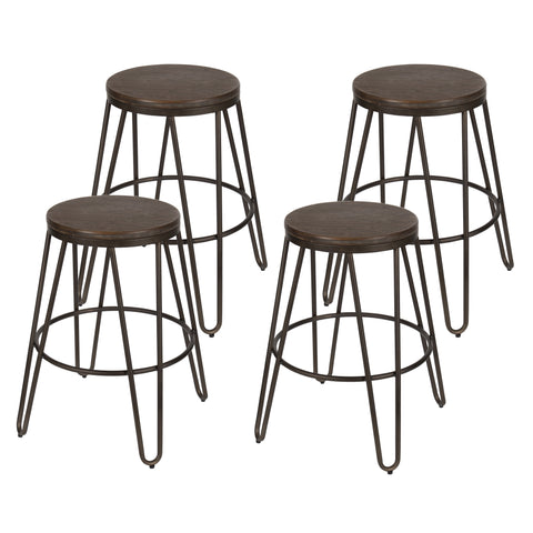 Tully Wood and Metal Bar Stools, 4 Pack