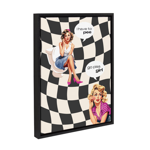 Sylvie Go Piss Girl Black Framed Canvas by Honey Island Studio