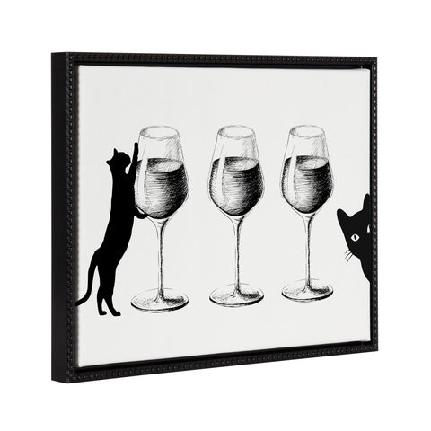 Sylvie Beaded Cats and Wine Framed Canvas by Honey Island Studio