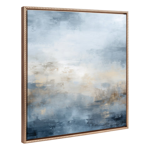 Sylvie Beaded Tonal Abstract Blue Framed Canvas by The Creative Bunch Studio