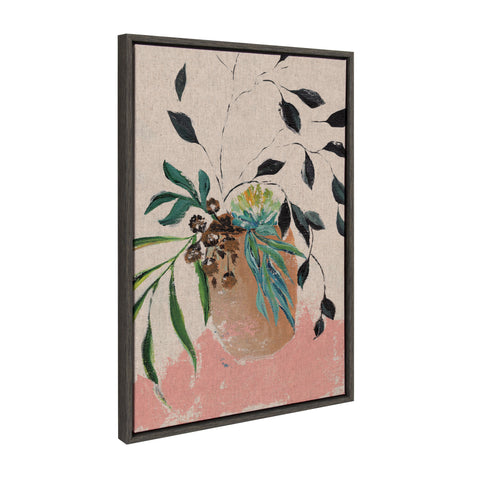 Sylvie Wild Foliage l Neutral Linen Framed Canvas by Nikita Jariwala