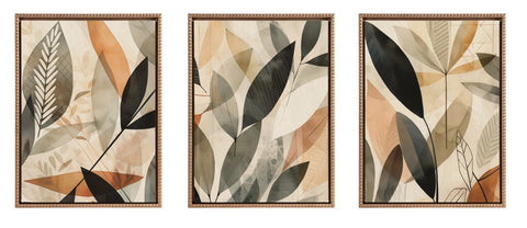 Sylvie Abstract Blue and Gray Earth Tone Botanical Framed Canvas Art Set by The Creative Bunch Studio