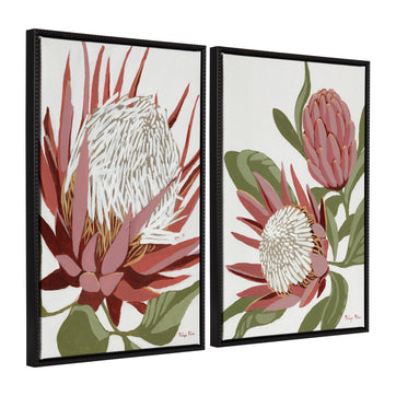 Sylvie Beaded King Protea and King Protea 2 Framed Canvas Art Set by Mackenzie Nelson