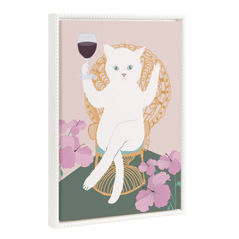 Sylvie Beaded Wine Cat II Framed Canvas by Honey Island Studio