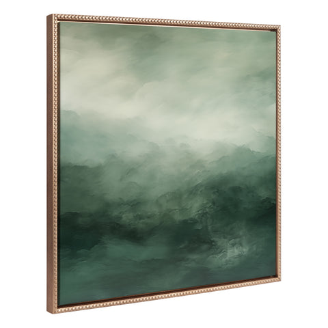 Sylvie Beaded Tonal Abstract Sage Green Framed Canvas by The Creative Bunch Studio