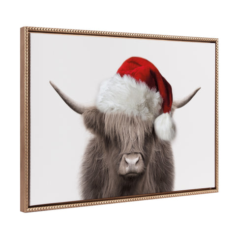 Sylvie Beaded Hey Dude Highland Cow Color Santa Hat Framed Canvas by The Creative Bunch Studio