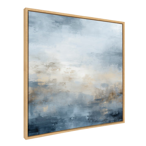 Sylvie Tonal Abstract Blue Framed Canvas by The Creative Bunch Studio