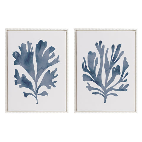 Sylvie Sophisticated Neutral Coral Blue 1 and 2 Framed Canvas Art Set by The Creative Bunch Studio