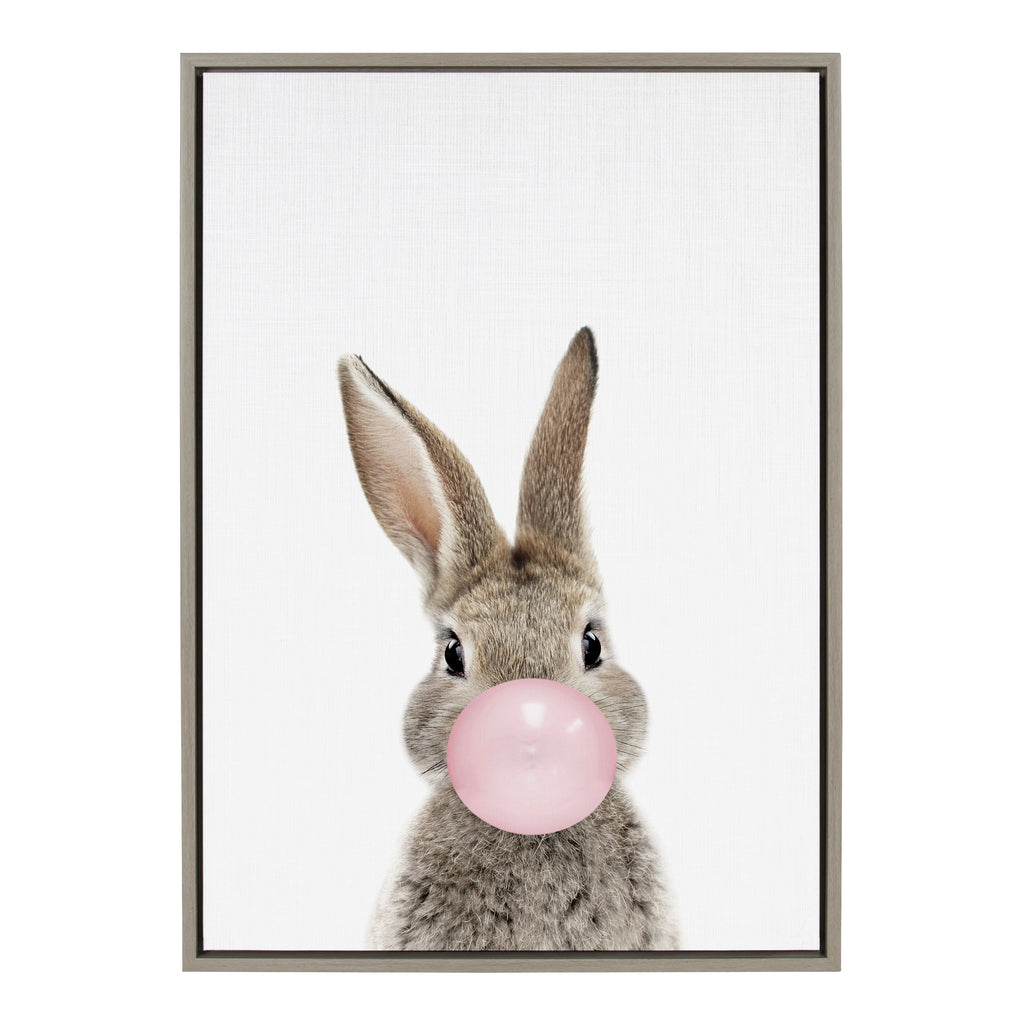 Kate and Laurel Sylvie Bubble Gum Bunny Framed Canvas Wall Art by Amy  Peterson Art Studio, 23x33 Natural, Cute Whimsical Animal Art for Wall –  kateandlaurel