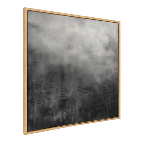 Sylvie Tonal Abstract Black Gray Framed Canvas by The Creative Bunch Studio