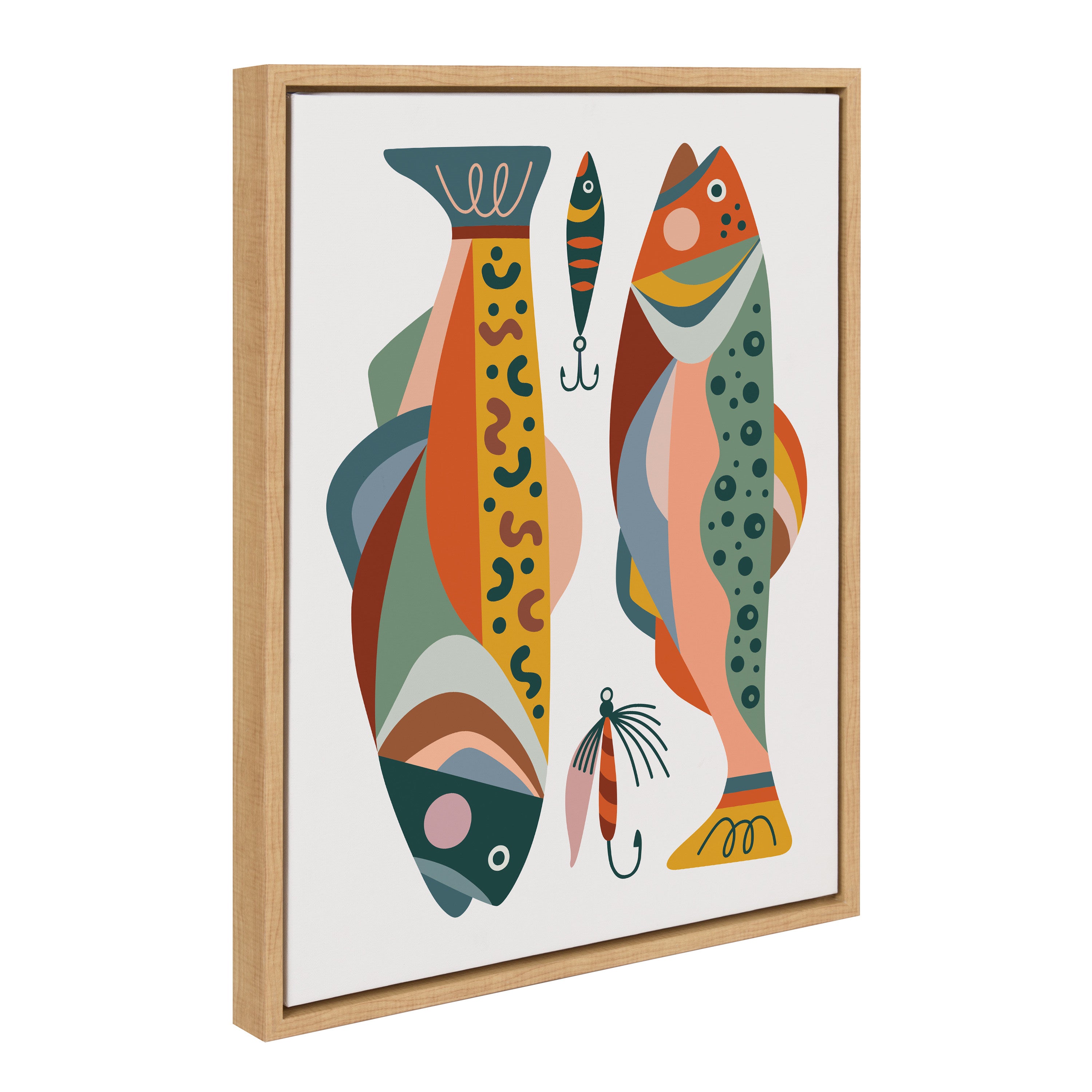 Kate and Laurel Sylvie Gone Fishing Framed Canvas Wall Art by Rachel Lee of  My Dream Wall, 23x33 Natural, Bright Colorful Fish Art Print for Wall Decor  – kateandlaurel