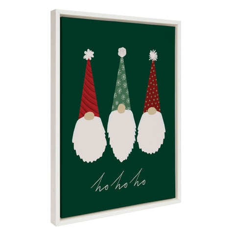 Sylvie Ho Ho Ho Gnomes Green Framed Canvas by Border Bloom