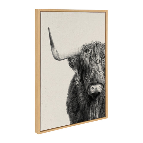 Sylvie B&W Highland Cow No 1 Natural Texture Framed Canvas by Amy Peterson Art Studio