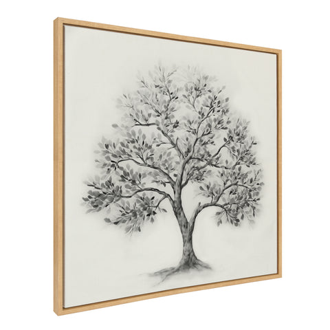 Sylvie Traditional Tree Linen Textured Framed Canvas by The Creative Bunch Studio