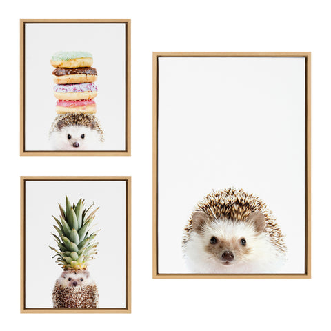 Sylvie Hedgehog, Hedgehog Donuts and Hedgehog Pineapple Framed Canvas Art Set by Amy Peterson Art Studio