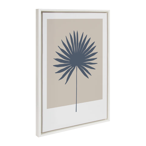 Sylvie Muted Tan and Blue Colorblock Botanical Palm Framed Canvas by The Creative Bunch Studio