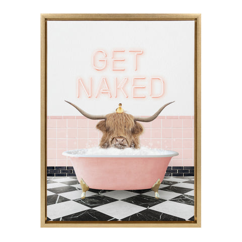 Sylvie Highland Cow Randal Neon Sign Bath Framed Canvas by Amy Peterson