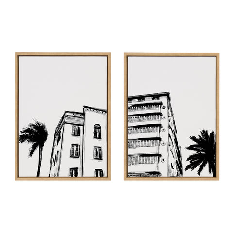 Sylvie Miami Beach Architecture Retro Art Deco Framed Canvas Art Set by The Creative Bunch Studio