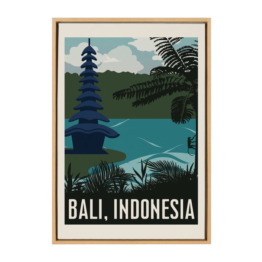 Kate and Laurel Sylvie Travel Poster Bali Framed Canvas Wall Art by Chay  O., 23x33 Natural, Decorative Vintage Travel Art for Wall – kateandlaurel