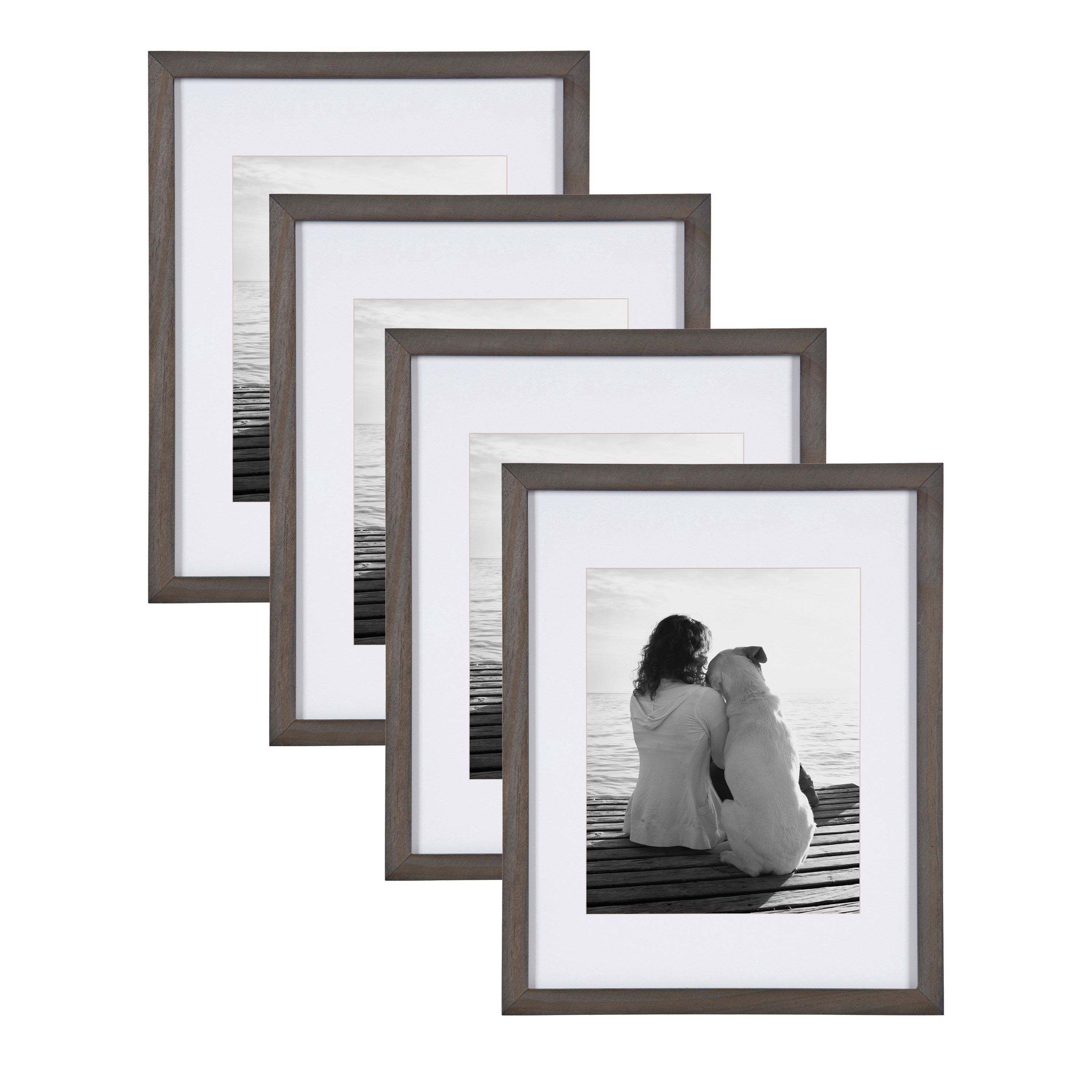 8x10 Picture Frame Set of 3, Matted to 5x7 Picture with Mat or Multi 8x10  Photo without Mat, Wall Hanging or Tabletop Display, Sliver 