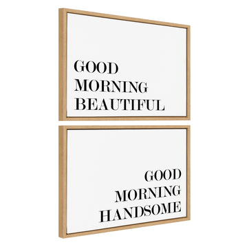 Sylvie Good Morning Beautiful and Good Morning Handsome Framed Canvas Art Set by Maggie Price of Hunt and Gather Goods