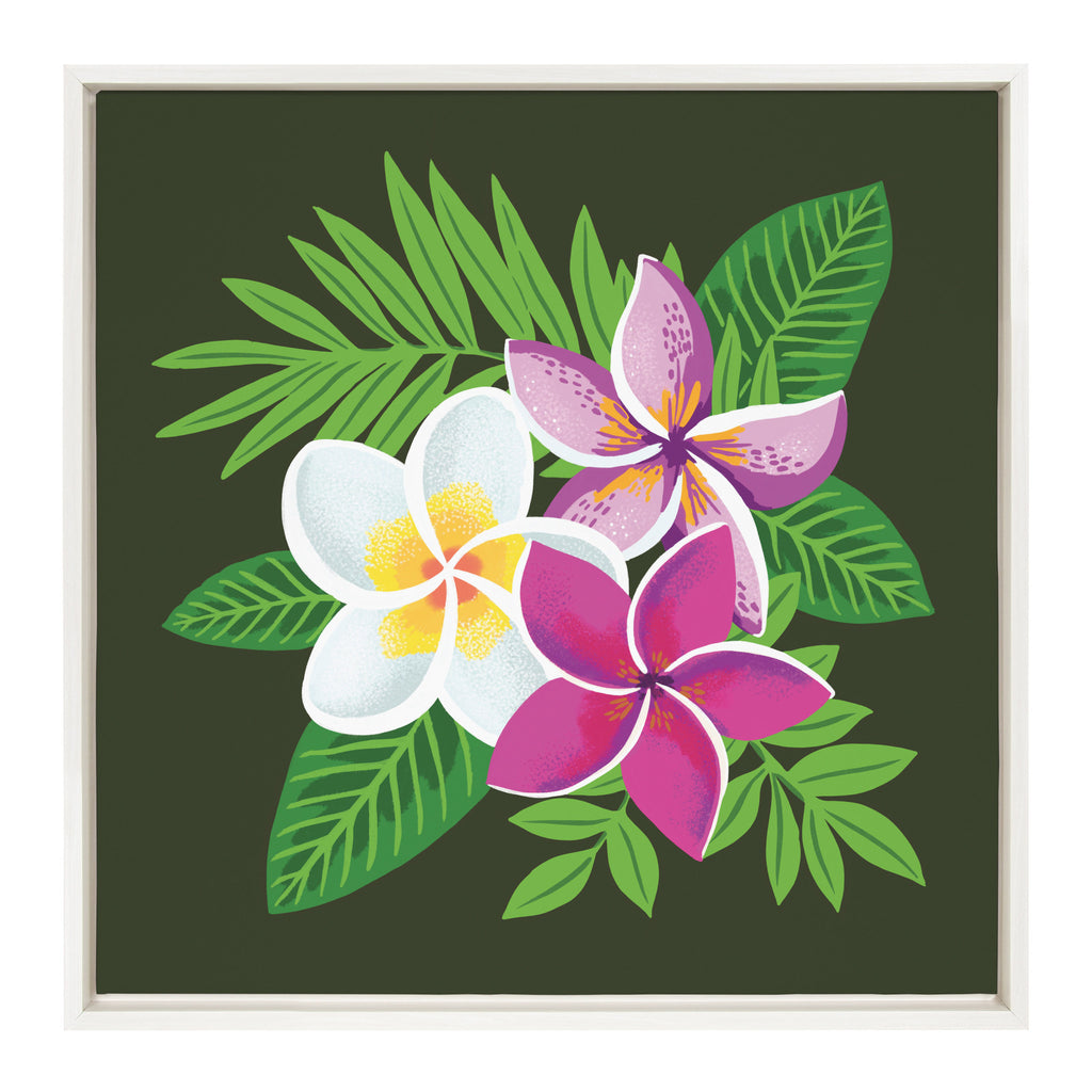 Kate and Laurel Sylvie Plumeria Framed Canvas Wall Art by Maria Filar, 24x24  White, Chic Floral Art Print for Wall – kateandlaurel