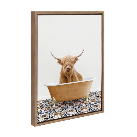 Sylvie Highland Cow In Mediterranean Bath Framed Canvas by Amy Peterson Art Studio