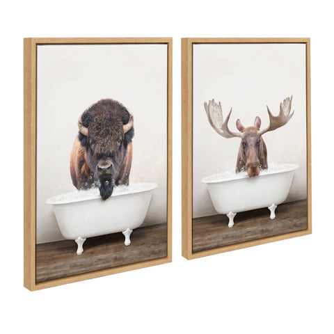 Sylvie Bison Rustic Bubble Bath and Moose Rustic Bubble Bath Framed Canvas by Amy Peterson Art Studio