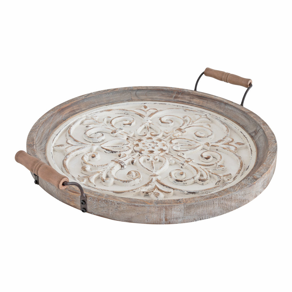 Park Hill Round Wooden Tray with Iron Handles