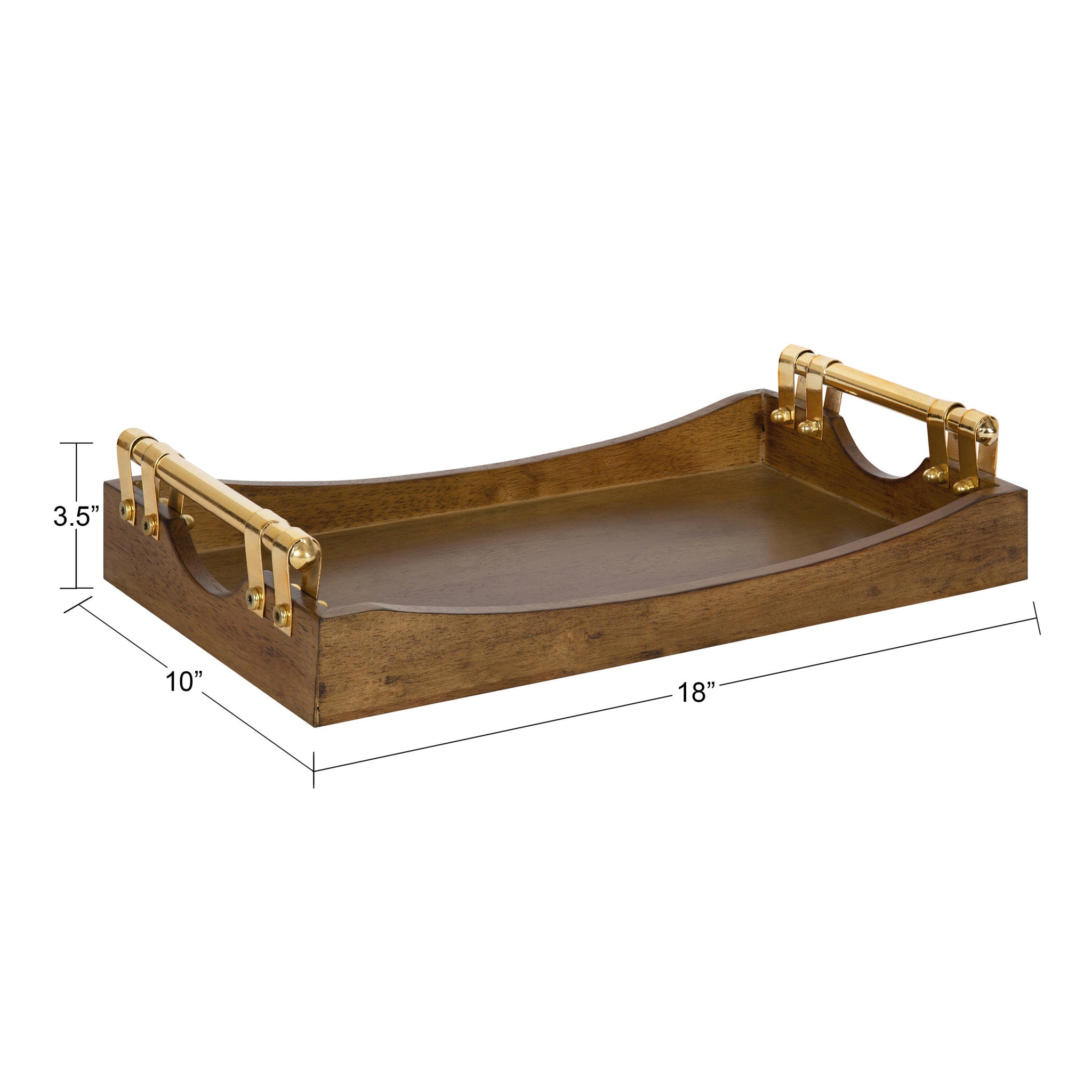 Kate and Laurel Ormond Walnut Wood Decorative Tray with Gold Metal ...