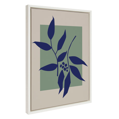 Sylvie Colorful Retro Botanical Green and Blue Framed Canvas by The Creative Bunch Studio