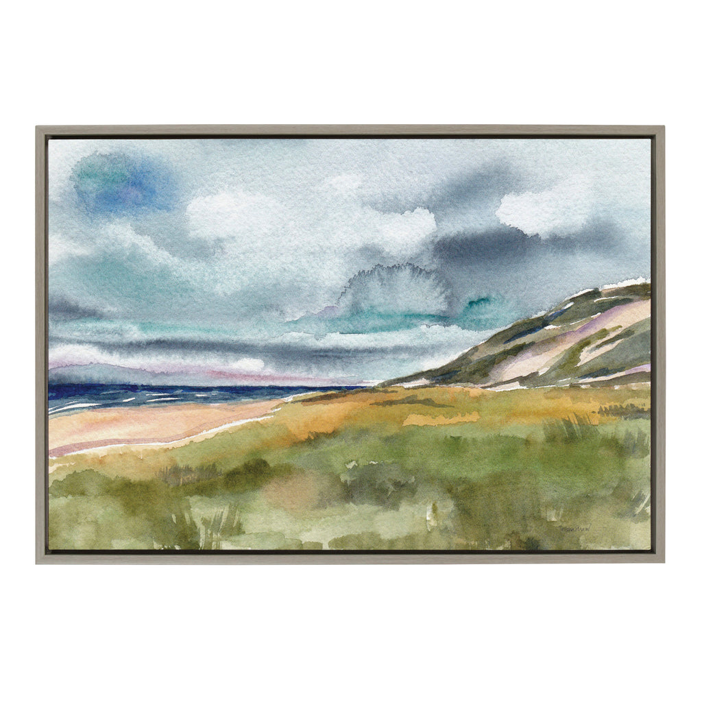 Kate and Laurel Sylvie Seascape Framed Canvas Wall Art by Patricia Shaw,  23x33 Gray, Decorative Watercolor Landscape Art Print for Wall –  kateandlaurel