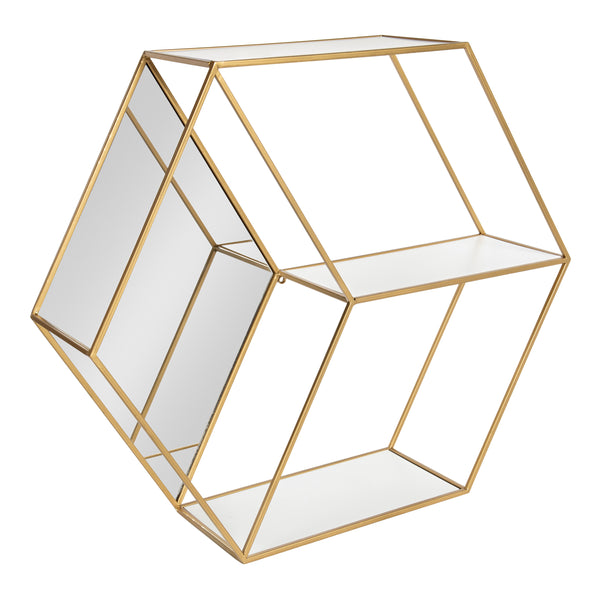 Kate and Laurel Lintz Modern Hexagon Floating Wall Shelves with Mirror ...