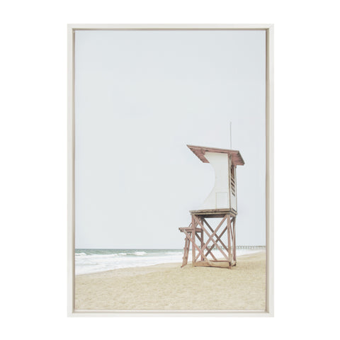 Sylvie Wood Ocean Beach Lifeguard Tower Framed Canvas by The Creative Bunch Studio