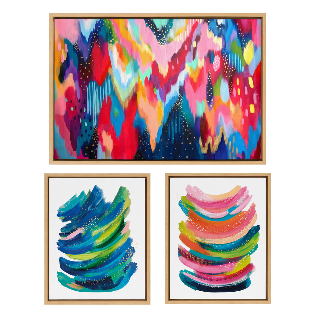 Kate and Laurel Sylvie Whimsical Lines Framed Canvas Wall Art by Apricot and Birch, 30x30 Natural, Colorful Abstract Decor for Wall - 1
