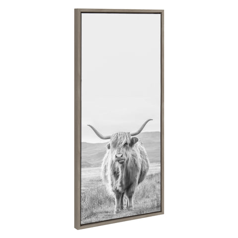 Sylvie Highland Cow Mountain Landscape Black and White Framed Canvas by The Creative Bunch Studio