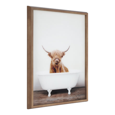 Blake Highland Cow in Tub Color Framed Printed Glass by Amy Peterson Art Studio