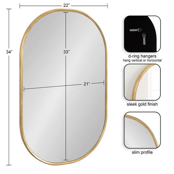 Kate and Laurel Caskill Modern Rounded Capsule Hanging Wall Mirror, 22 ...