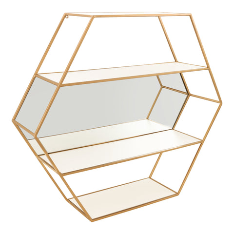 Lintz Hexagon Wall Mirror Shelves