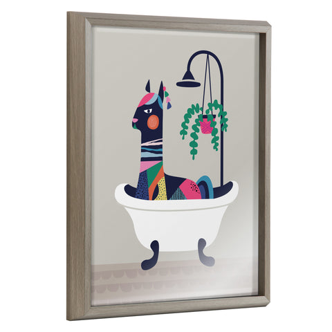 Blake Mid Century Modern Llama in the Tub Framed Printed Glass by Rachel Lee of My Dream Wall