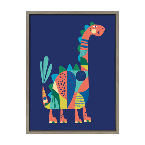 Sylvie Mid Century Modern Dino Blue Framed Canvas by Rachel Lee of My Dream Wall