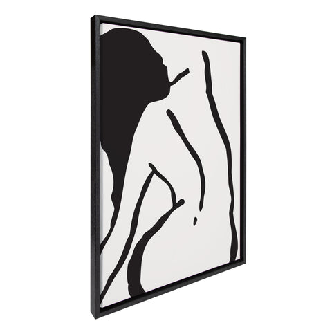 Sylvie Timeless Feminine Figural Drawing 2 Black and White Framed Canvas by The Creative Bunch Studio