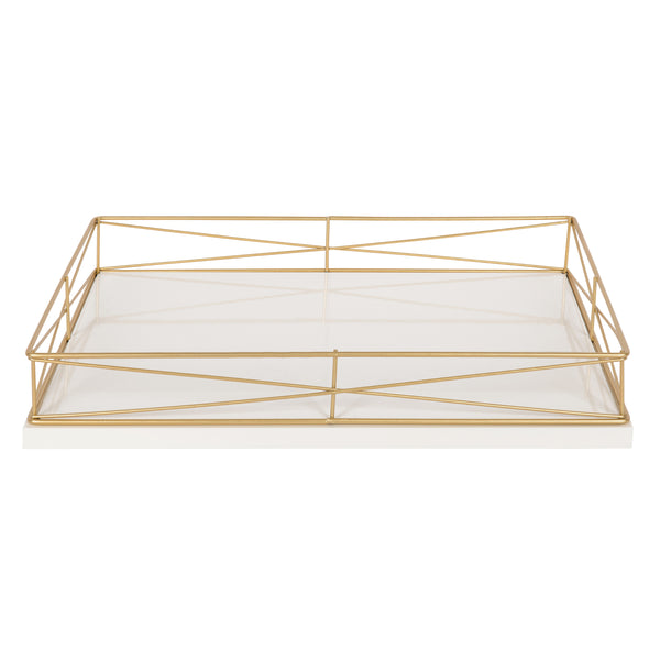 Kate and Laurel Mendel Rectangle Tray with Decorative Metal Rim, 16.5 x ...