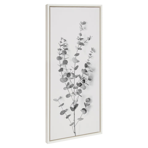 Sylvie Eucalyptus Botanical I Gray and Soft White Framed Canvas by The Creative Bunch Studio