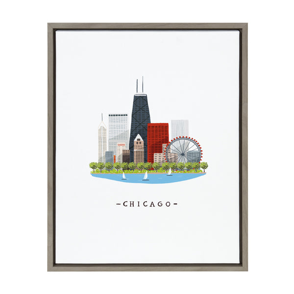 Kate and Laurel Sylvie Chicago Skyline Illustration Framed Canvas Wall ...